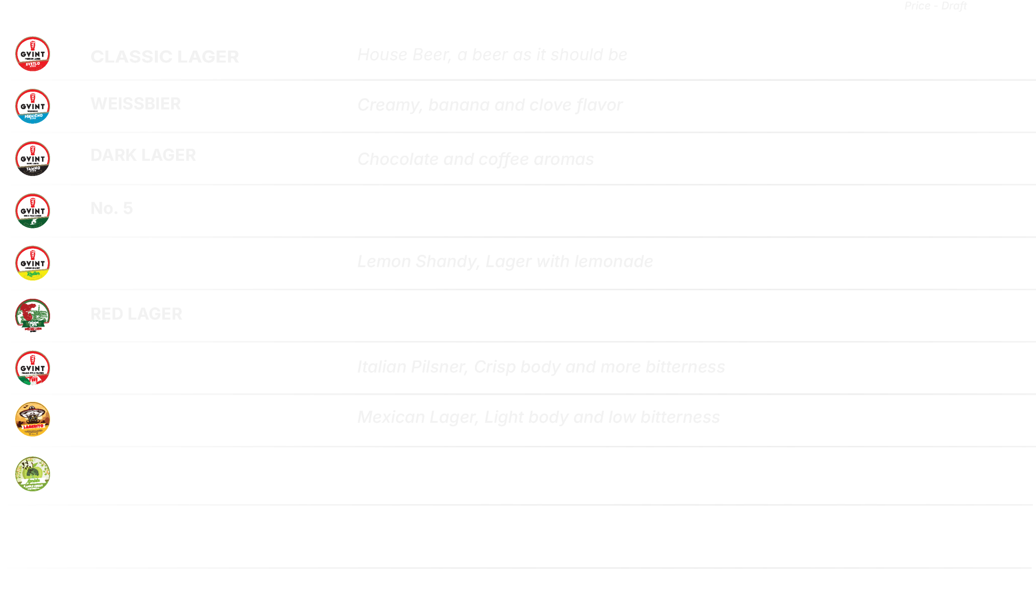Gvint Draft Beer Price List